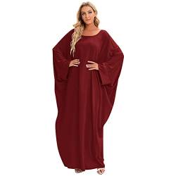 Muslimisches Maxikleid für Damen Kirche Gebetskleidung Langarm Kaftan Arabische Robe Islamische Ethnische Kleidung Muslimisches Gebetskleid Abendkleid Cocktailkleid für Damen Rotwein Einheitsgröße von OBEEII