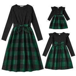 Mutter Tochter Weihnachtskleid Xmas Kariert Familie Passendes Outfit A-Linie Herbst Winter Langärm Freizeitkleid Festkleid Mama Mädchen Passend Familie Kleidung Abendkleid Grün kariert S von OBEEII