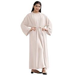 OBEEII Abaya Muslim Damen Einfarbig Muslimisches Kleid mit Cardigan Islamische Gebetskleidung Naher Osten Dubai Türkisches 3 Stück Muslimische Kleidung Frauen Beige M von OBEEII