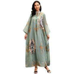 OBEEII Abaya Muslimisches Kaftan Kleid V-Ausschnitt Blumenstickerei Muslimisches Abendkleid Dubai Türkisches Naher Osten Islamisches Robe für Ethnische, Braut, Abend, Party, Lässig Grün M von OBEEII