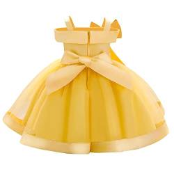 OBEEII Baby Mädchen Blumenmädchen Kleid Schulterfrei Prinzessin Kleid Ärmellos Geburtstagskleid Taufkleid Festlich Kleid Hochzeit Party Festzug Taufe Tutu Kleid Freizeitkleid Gelb 3-4 Jahre von OBEEII