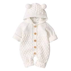 OBEEII Baby Ohr Kapuze Gestrickte Strampler Neugeborenes Baby Strampler mit Kapuze Overall Outfits Weiß 6-12 Monate von OBEEII