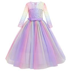 OBEEII Blumensmädchenkleid Prinzessin Festliches Kinder Mädchen Kleid Festzug Hochzeit Partykleid Brautjungfern Kleidung Spitze Tüll Cocktailkleid Abendkleid rainbow01 9-10 Jahre von OBEEII