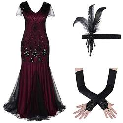 OBEEII Cocktailkleid Abendkleid Damen Gatsby 1920er Jahr Kleid Flapper Fransen Kostüm V-Ausschnitt Pailletten Kleid Party Ballkleid Abendkleid Art Deco, Farbe 6, XXL von OBEEII