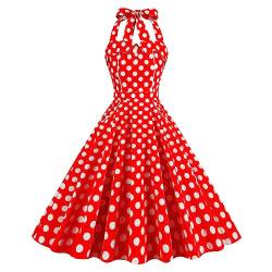 OBEEII Damen 50er 60er Jahre Kleid Vintage Cocktailkleid Neckholder 1950er Hepburn Stil Rockabilly Petticoat Kleid 004 L von OBEEII