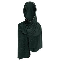OBEEII Damen Chiffon Strass Schal Muslim Hijab Lange Kopf Wrap Schals für Islamisch Dubai Naher Osten Damen Muslim Premium Khimar Kopftuch Grün Einheitsgröße von OBEEII