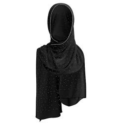 OBEEII Damen Chiffon Strass Schal Muslim Hijab Lange Kopf Wrap Schals für Islamisch Dubai Naher Osten Damen Muslim Premium Khimar Kopftuch Schwarz Einheitsgröße von OBEEII