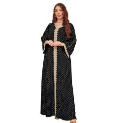 OBEEII Damen Dubai Kaftan Muslimisches Kleid V-Ausschnitt Spitze Naher Osten Dubai Türkei Türkisches Maxi Abaya Kaftan Robe ür Ethnische, Hochzeit, Abend, Party Schwarz XL von OBEEII