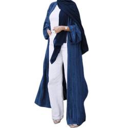 OBEEII Damen Einfarbig Strickjacke Muslimisch Front öffnen Kleid Abaya Islamischer Dubai Türkei Muslimische Robe Blau L von OBEEII