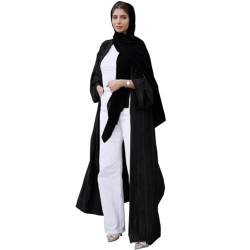 OBEEII Damen Einfarbig Strickjacke Muslimisch Front öffnen Kleid Abaya Islamischer Dubai Türkei Muslimische Robe Schwarz+Hijab M von OBEEII