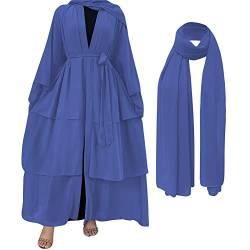 OBEEII Damen Kaftan-Kleid Abaya Strickjacke Lose Robe Muslimischen MaxiKleid Casual Kaftan Langes Kleid, Normallack Kleidungs Damen Lange Ärmel Ramadan Kleider Gebet Kleid mit Hijab Navy Blau XL von OBEEII