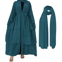 OBEEII Damen Kaftan Kleid Abaya Strickjacke Muslimisches Roben Strandkleid Cocktailkleider Lässiger Kleid für Ethnische Frauen Muslim Abaya Langes Kleid mit Hijab Dunkelgrün S von OBEEII