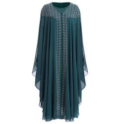 OBEEII Damen Kaftan Kleid Frauen Muslim Abaya Langes Kleid Langarm-Strass Kaftan Islamische Maxikleider Muslimisches Kleid Kaftan für Ethnische Abend Party Grün Einheitsgröße von OBEEII