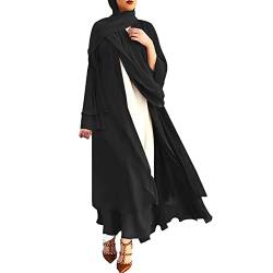 OBEEII Damen Muslim Roben Einfarbig Lose Muslimisches Kleid Islamische Gebetskleidung Fledermaus Ärmel Langarm Türkische Robe Lange Hülse der Frauen mit Hijab Strickjacke Schwarz + Kopftuch M von OBEEII