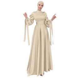 OBEEII Damen Muslim Roben Einfarbig Muslimisches Kleid Mit Kapuze Islamische Gebetskleidung Langarmü Trkische Robe Mit Turban mit Hijab für Ethnische, Braut, Abend, Party, Hochzeitskleid Beige XL von OBEEII