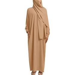 OBEEII Damen Muslime Kleid Islamische Kleidung - EIN Stück Einfarbiges Hijab-Muslimisch Robe Islamische Roben Dubai Türkisches Katfan Kleid fur Ramadan Beten Party Khaki L von OBEEII