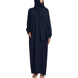 OBEEII Damen Muslime Kleid Islamische Kleidung - EIN Stück Einfarbiges Hijab-Muslimisch Robe Islamische Roben Dubai Türkisches Katfan Kleid fur Ramadan Beten Party Marineblau L von OBEEII