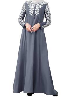 OBEEII Damen Muslime Kleid Islamische Kleidung - Naher Osten Türkei Gewand für Damen mit Bischofsärmeln Lange Robe fur Ramadan Beten Party Muslim Frauen Kleid Grau L von OBEEII