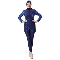 OBEEII Damen Muslimische Badeanzug Islamische Arabische Langarm Schwimmoberteile+Badehose+Hijab 3tlg Burkini Schwimmanzug Badeanzug AZ02 S von OBEEII