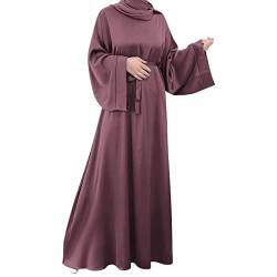 OBEEII Damen Muslimische Bademäntel Satin Lose Muslimisches Kleid Türkei Islamisch Nahen Osten Dubai Max Kaftan Volle Länge Kleid, violett, Medium von OBEEII