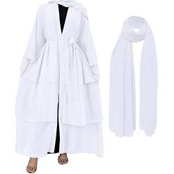 OBEEII Damen Muslimischer Strickjacke Muslimische Robe mit Hijab Islamische Robe Kaftan Kleid in Voller Länge Ausgestellte Lose MaxiKleid Robe Schlanke Passform Weiß M von OBEEII