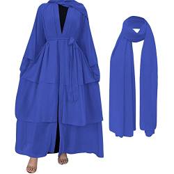 OBEEII Damen Muslimisches Strickjacke MaxiKleid Lässiger Robe Muslim Kleid Slim Muslimische Kleider Maxikleid Islamische Kleidung Für Ramadan Fledermaus Ärmel Kaftan Kleid mit Hijab Schickes Blau M von OBEEII