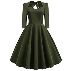 OBEEII Damen Retro Kleider Faltenrock Rockabilly 50er Jahre Kleid Langarm Knielang Vintage Cocktailkleid Grün M von OBEEII