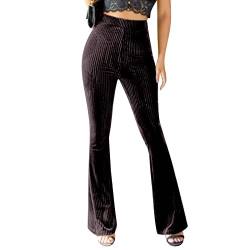 OBEEII Damen Schlaghose Samt High Waist Stretch Skinny Hosen Frauen Flared Einfarbig Freizeithose Casual Lange Hosen Sweathose Kaffee Large von OBEEII