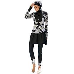 OBEEII Damenmode Muslimisches Badeanzug-Set Sommerliches Langarm-Badeanzug-Set Konservativer Strand-Surf-Badeanzug Hose Vollständig Umlaufender Badeanzug mit Hijab Dreiteiliger Blume01 L von OBEEII