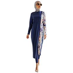 OBEEII Einteiliger Muslimischer Badeanzug Damenmode Sexy Bikini-Set Muslimischer Badeanzug Volle Abdeckung für Damen, Dreiteiliger Oberteil + Hose + Hijab Navy Blau S von OBEEII