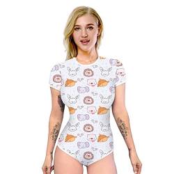 OBEEII Frauen Erwachsene Baby Windelliebhaber ABDL Einteiliger Pyjama-Body mit Druckknöpfen im Schritt, Hoch Geschnittener Overall-Bodysuit Weiß L von OBEEII