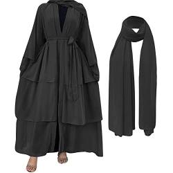OBEEII Frauen Kleid Moslems Lose Lange Strickjacke mit Ausgestellten Ärmeln Robe Kleidung Abaya Islamischer Araber Kaftan Dubai Lange Ausgestellte Gebetskleid Robe mit Hijab Schwarz L von OBEEII