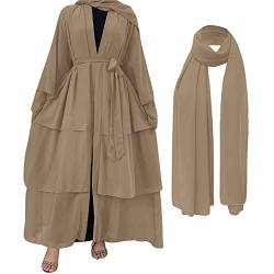 OBEEII Frauen Muslimische Strickjacke Arabischer Islamischer Kaftan Kleid in Voller Länge- Lange Muslimisches Gebetskleid Islamische Robe Tassel Mittlerer Osten Maxi Kleid Khaki M von OBEEII