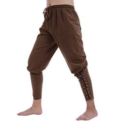 OBEEII Herren Mittelalter Hose Piratenhose Cosplay Halloween Kostüm Wikinger Kostüm Herren Vintage Renaissance Steampunk Freizeithose mit Schnürung Braun XL von OBEEII