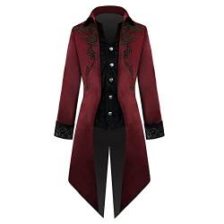 OBEEII Herren Vintage-Mantel, Gothic Frack Steampunk Jacke Mittelalter Gehrock Mantel Viktorianischen Karneval Cosplay Kostüm Fashing Smoking Rot 3XL von OBEEII