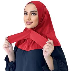 OBEEII Hijab für Damen Muslim Chiffon Lange Kopf Khimar für muslimische Dubai Naher Osten Damen Muslim Premium Kopftuch Schal Rot Einheitsgröße von OBEEII