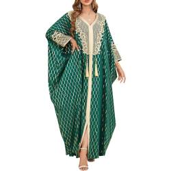 OBEEII Kaftan Damen Abaya Muslim Kleider Batwing Ärmel Blumendruck Dubai Türkisches Naher Osten Marokko Maxi Kaftan Kleid für Ramadan,Party,Lässig,Abend Grün Einheitsgröße von OBEEII