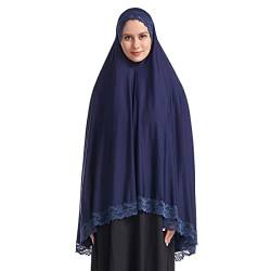 OBEEII Khimar-Hijab für Damen, Hijab Zum Überziehen mit hohem Jilbab für muslimische Dubai Naher Osten Damen Muslim Premium Chiffon Kopftuch Schal Navy M von OBEEII