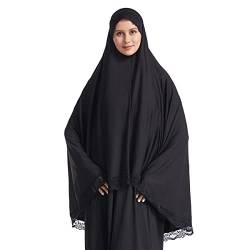 OBEEII Khimar-Hijab für Damen, Hijab Zum Überziehen mit hohem Jilbab für muslimische Dubai Naher Osten Damen Muslim Premium Chiffon Kopftuch Schal Schwarz M von OBEEII
