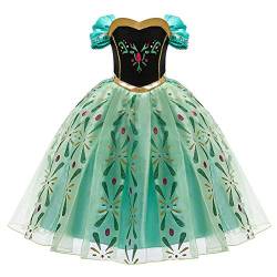 OBEEII Kinder Mädchen Anna Kostüm Prinzessin Kleid Schneekönigin Eiskönigin Cosplay Verkleidung Halloween Karneval Weihnachten Fasching Party mit Zubehör 5-6 Jahre von OBEEII