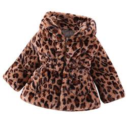 OBEEII Kinder Mädchen Fleece Mantel Winterjacke Baby Mädchen Warme Faux Pelz Kindermantel Fleecejacke mit Kapuze Outwear Herbst Winter Fleecejacke Dicke Kleidung Brauner Leopard 2-3 Jahre von OBEEII