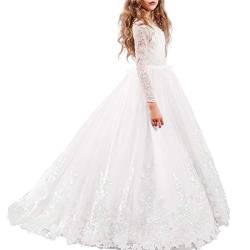 OBEEII Kinder Mädchen Kleid Spitze Tüllkleid Tutu Prinzessin Partykleid Hochzeit Brautjungfern Blumenmädchen Kleid Abendkleid Kommunionkleid Geburtstag Festkleid 6-7 Jahre von OBEEII