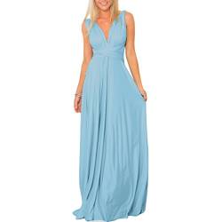 OBEEII Kleider Damen V-Ausschnitt Rückenfrei Neckholder Abendkleider Elegant Cocktailkleid Multi-Way Maxikleid Lang Chiffon Party Kleid Hellblau L von OBEEII