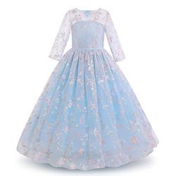 OBEEII Mädchen Blumen Spitze Tüll Partykleid Prinzessin Bowknot Hochzeit Festliche Brautjungfer Prom Ballkleid Abendkleid Kleider hellblau 13-14 Jahre von OBEEII