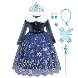 OBEEII Mädchen ELSA Kleid Schneekönigin Prinzessin Karneval Kostüm Schneeflocke Tüll Kleid Weihnachten Verkleidung Geburtstag Partykleid 4-5 Jahre von OBEEII