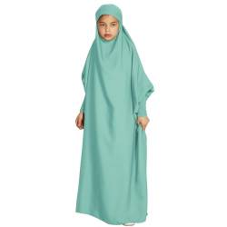 OBEEII Mädchen Hijab Muslimisch Kleid Einfarbig Dubai Islamische Türkisches Katfan Muslimische Robe Hellgrün 11-12 Jahre von OBEEII