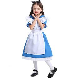 OBEEII Mädchen Königin der Herzen Halloween Cosplay Kleid Alice im Wunderland Kostüm Kinder Rote Herzdame Kostüm für Karneval Party Fasching Alice 6-8 Jahre von OBEEII