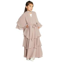 OBEEII Mädchen Moslems Robe Lose Strickjacke mit Langen Ärmeln Kleid Robe mit Hijab Muslimische Kleidung für Frauen Arabisches Islamisches Gewand Champagner 13-14 Jahre von OBEEII