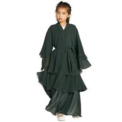 OBEEII Mädchen Muslimische Strickjacke Arabischer Islamischer Kaftan Kleid in Voller Länge- Lange Muslimisches Gebetskleid Islamische Robe Grün 9-10 Jahre von OBEEII