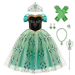 OBEEII Mädchen Prinzessin Anna Kostüm Kinder Fee Königin Cosplay Karneval Halloween Weihnachtsfeier Festival Party Kleid 4-5 Jahre von OBEEII